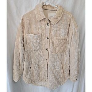Anthropologie Quilted Velvet Shacket Shirt Jacket Button-Up Size M‎ Pockets